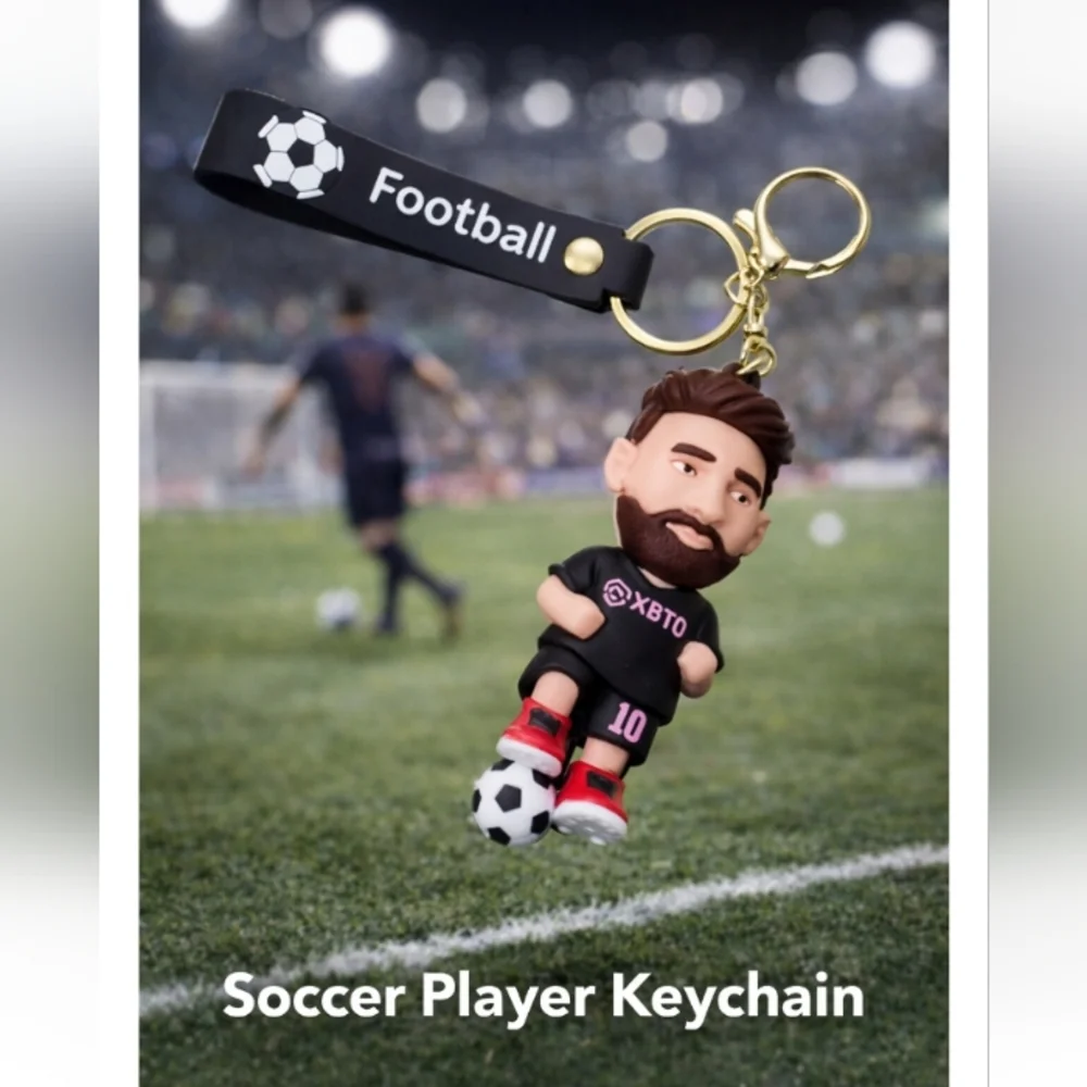 Soccer Player Keychain with Black and White Details, #10 MESSI